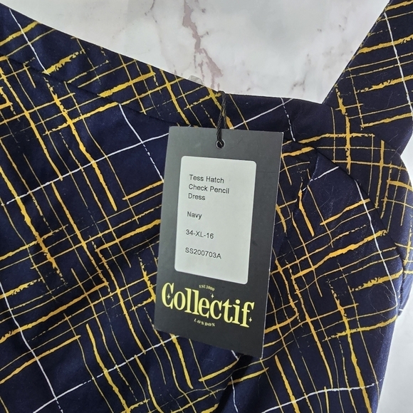 ModCloth Dress Womens 12 Large Blue Yellow Tess Hatch Tank Collectif Pin Up - Picture 9 of 12